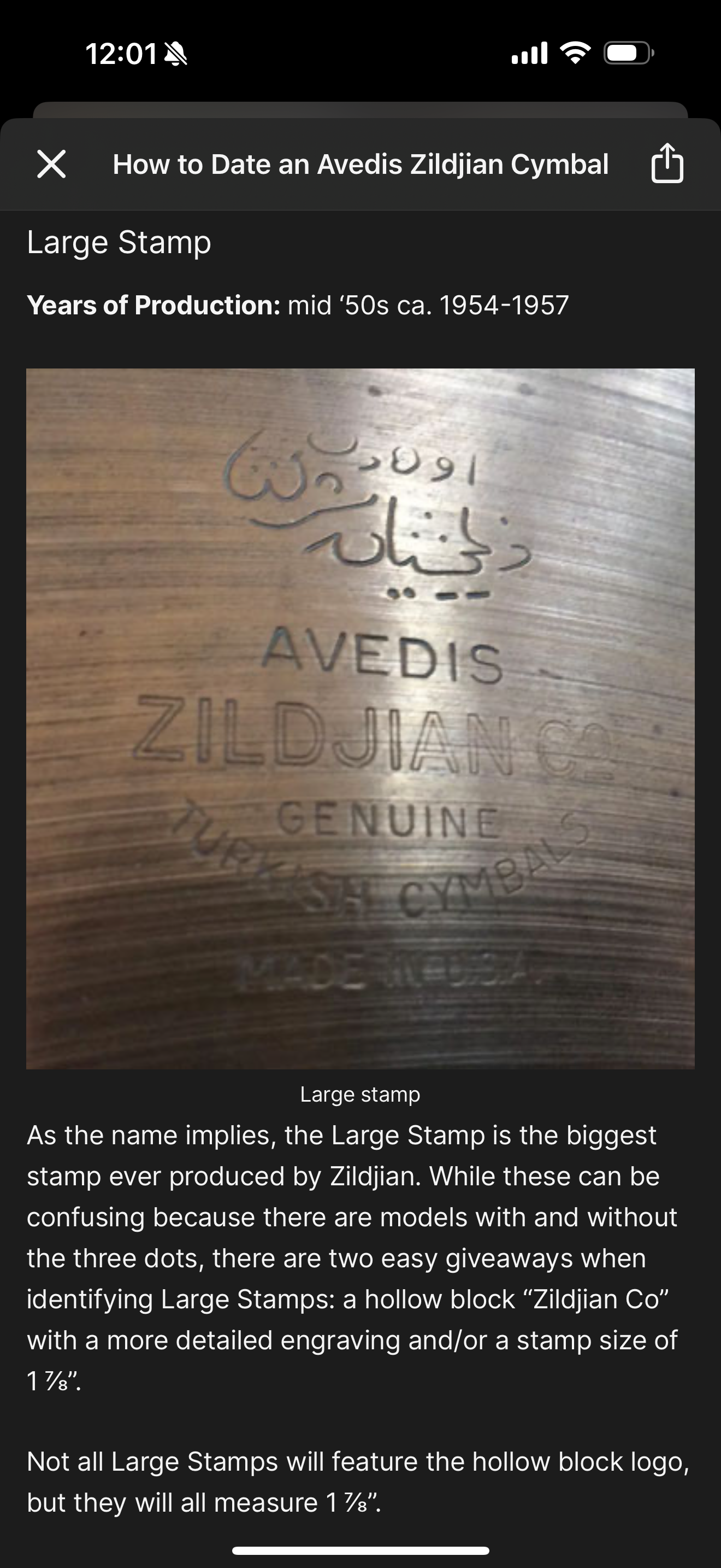 Zildjian 24” Large Block Stamp Vintage 1950s Ride Cymbal