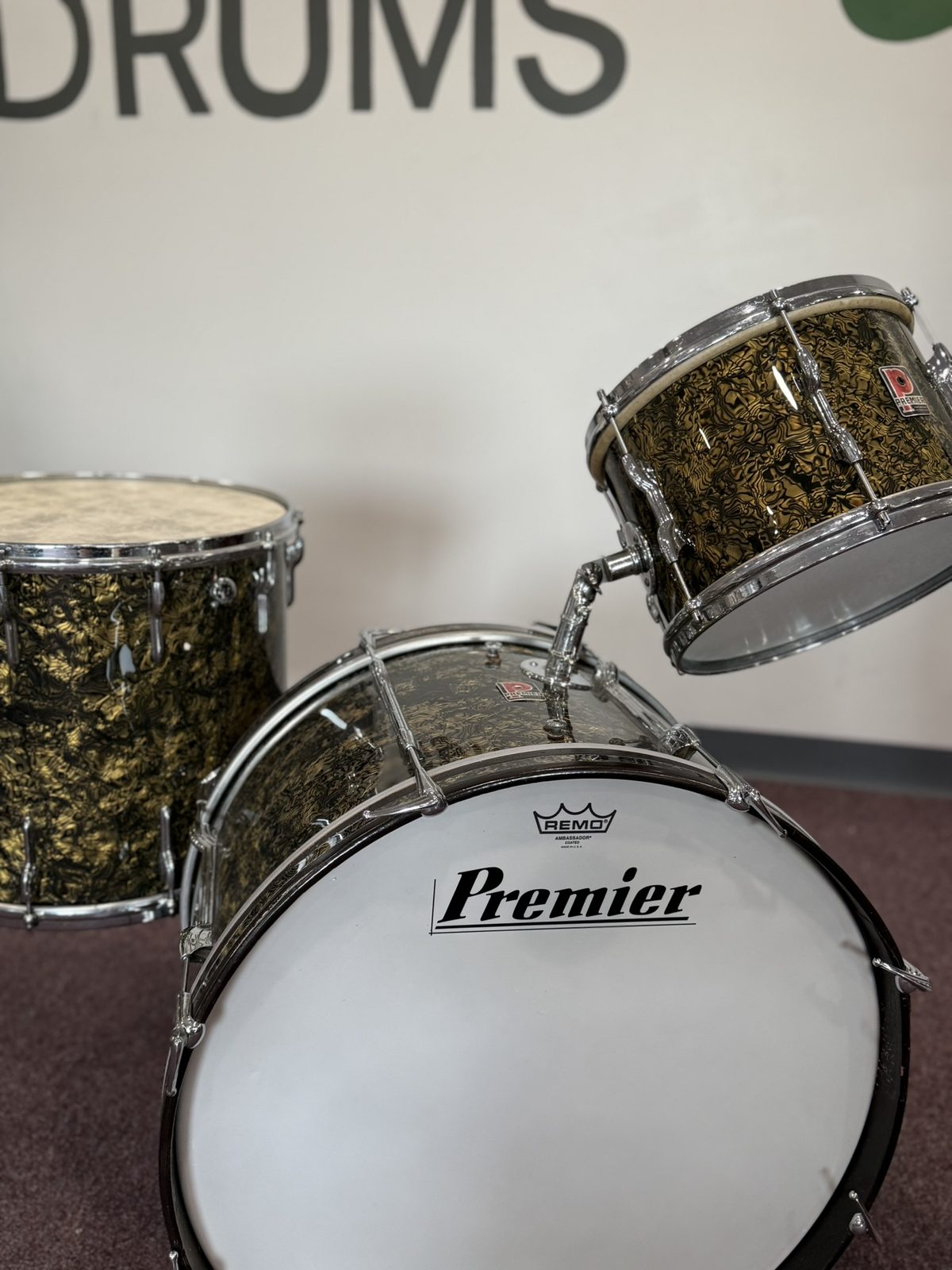 Premier 1960s Vintage Royal Ace Drum Set - Gold Abalone (22, 11.75, 16.25)