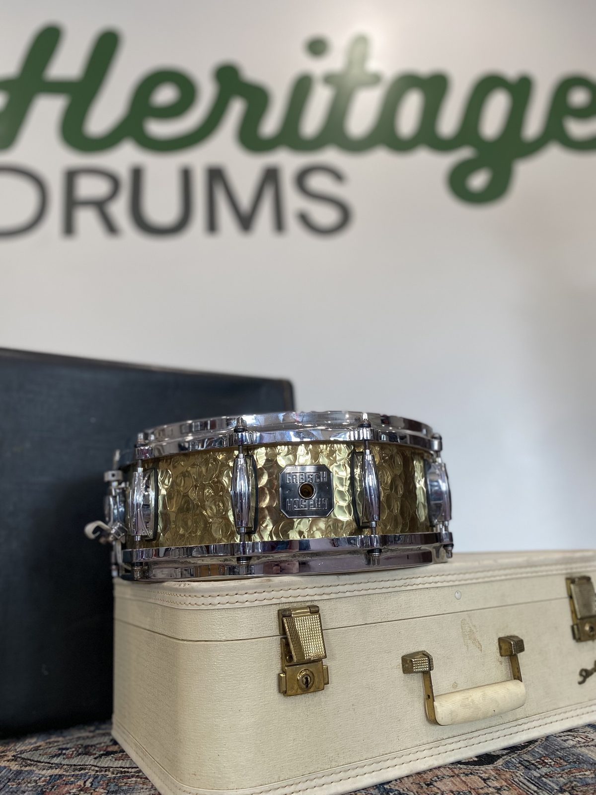 Gretsch Hammered Brass 5x14 Snare Drum - Stop Sign Badge