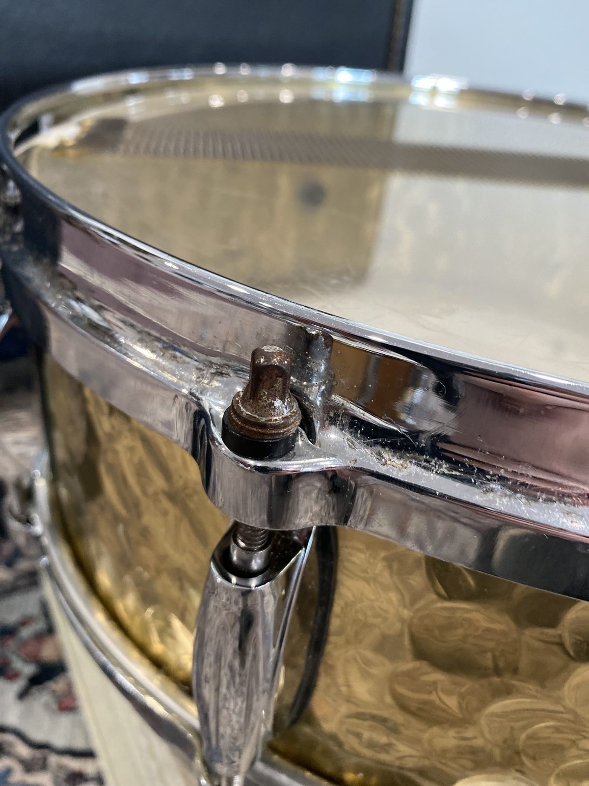 Gretsch Hammered Brass 5x14 Snare Drum - Stop Sign Badge