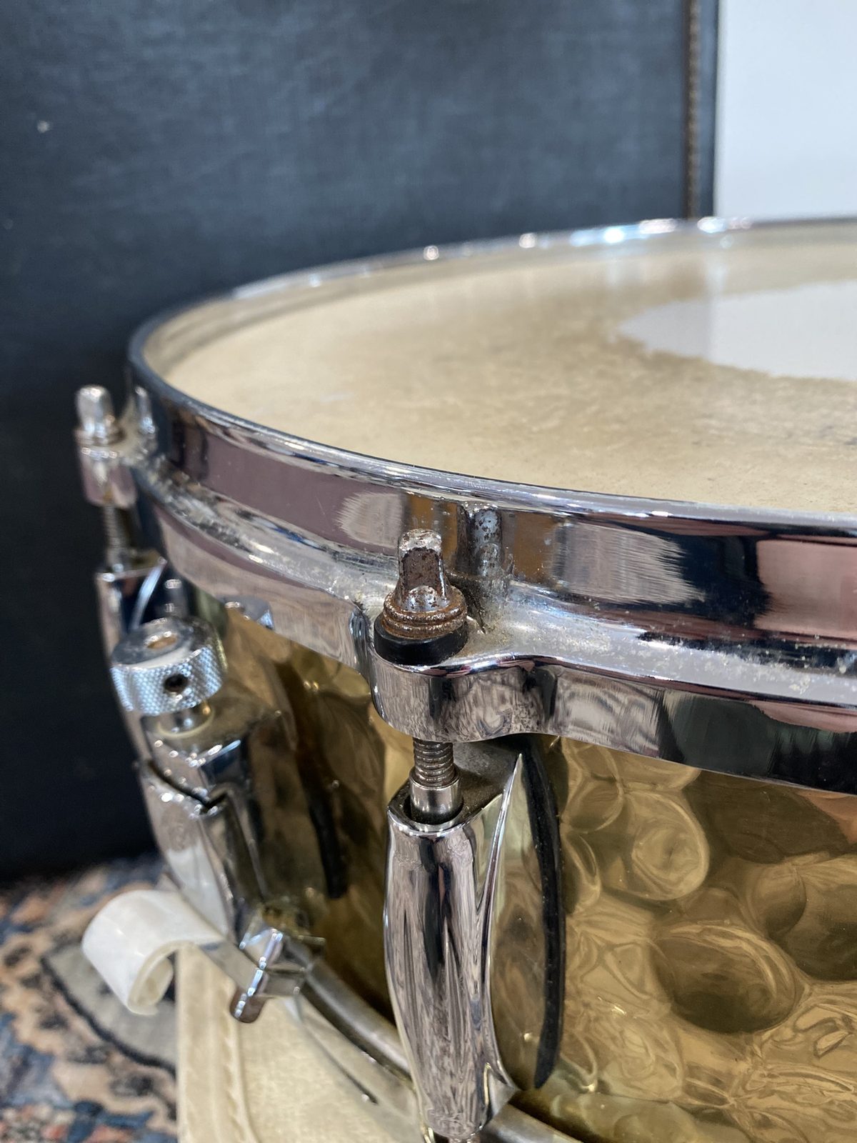 Gretsch Hammered Brass 5x14 Snare Drum - Stop Sign Badge